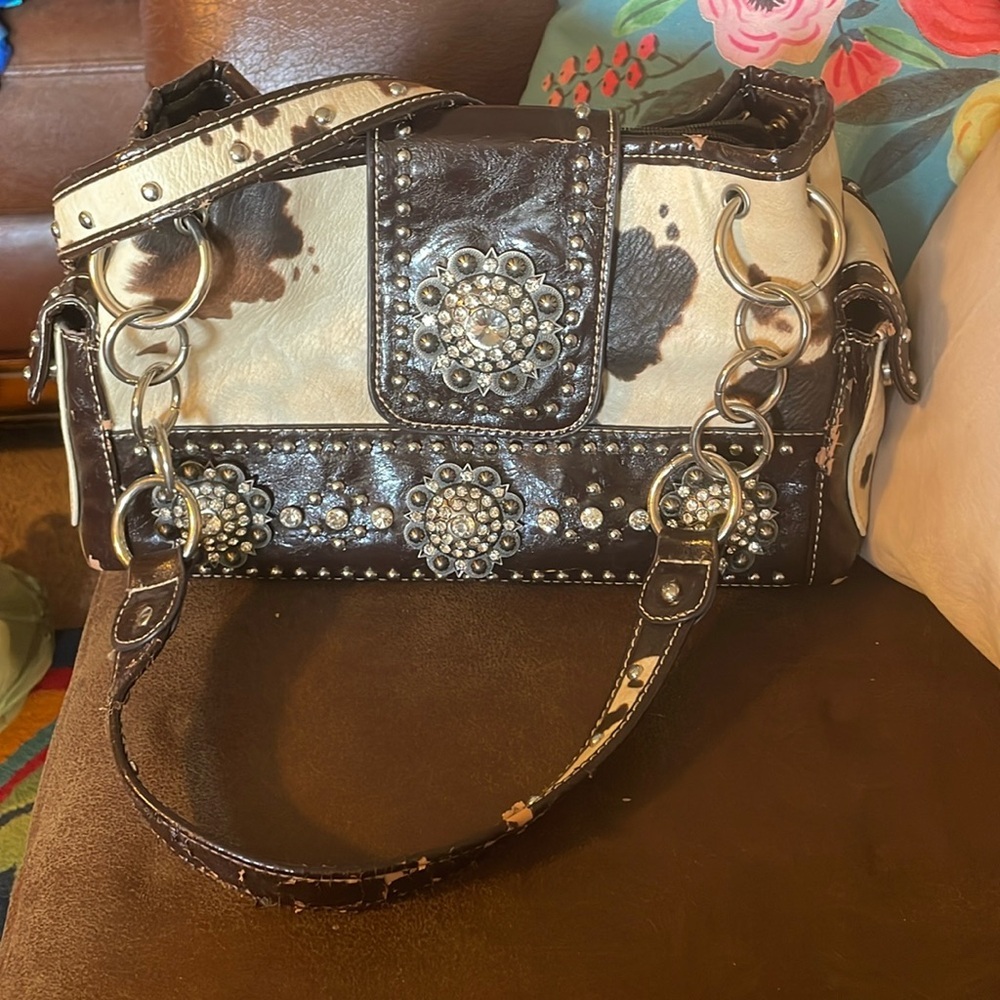 Vintage Y2K Rustic Couture Cowhide Bedazzled western purse​